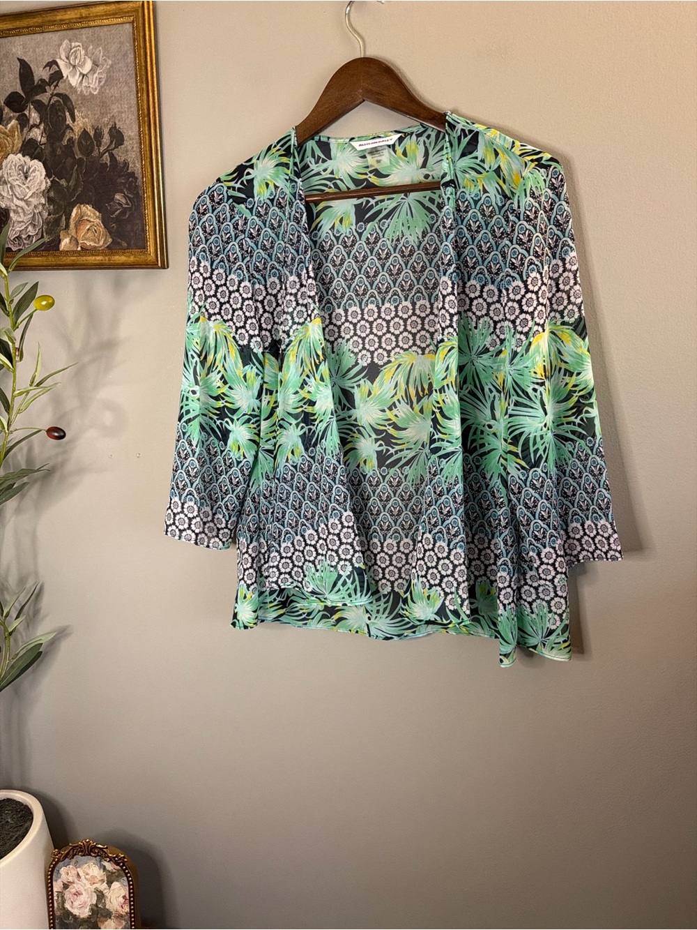 Allison Daley Boho Mixed Print Open Front Kimono Cardigan Top S - Picture 4 of 8